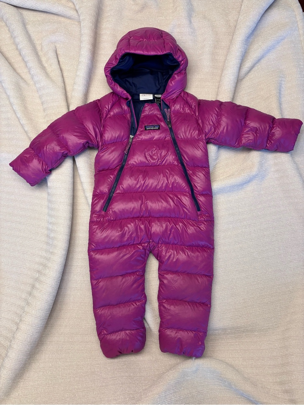 Patagonia Kids Magenta/Purple Insulated Down One-Piece Snowsuit